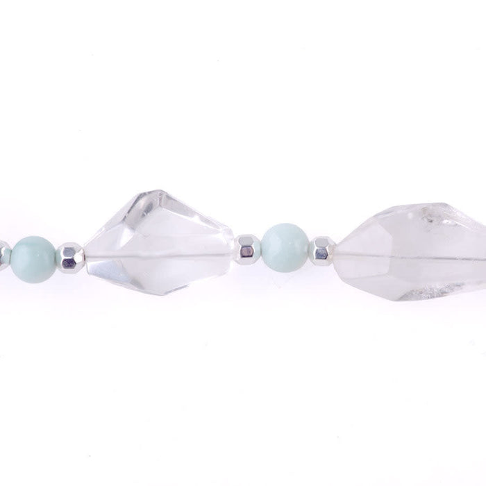 Limited Edition Crystal Quartz Nugget with Gemstones and Hematite Beads Necklace - Amazonite and Silver