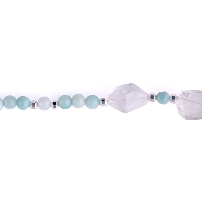 Limited Edition Crystal Quartz Nugget with Gemstones and Hematite Beads Necklace - Amazonite and Silver