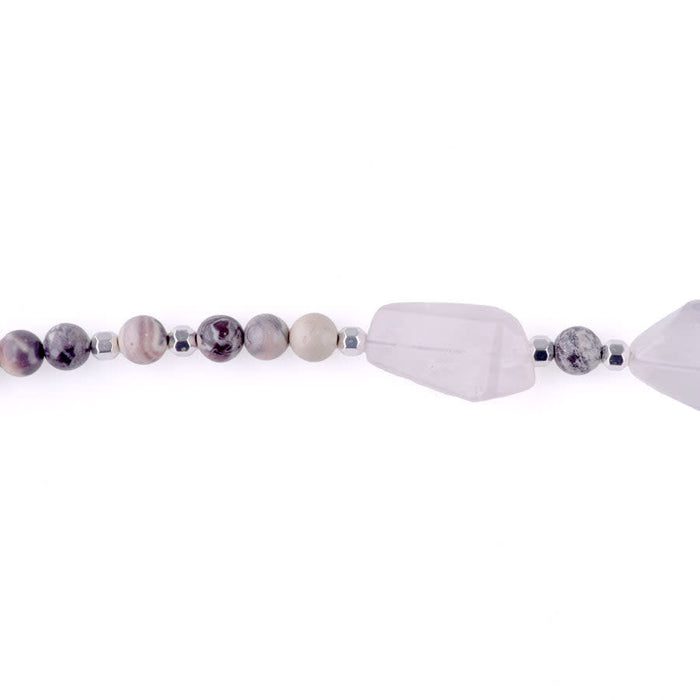 Limited Edition Rose Quartz Nugget with Gemstones and Hematite Beads Necklace - Porcelain Jasper and Silver