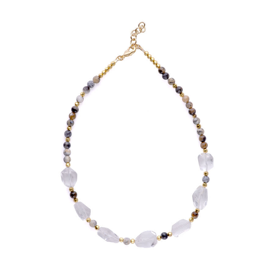 Limited Edition Crystal Quartz Nugget with Gemstones and Hematite Beads Necklace Kit -  Dendritic Black Opal and Gold