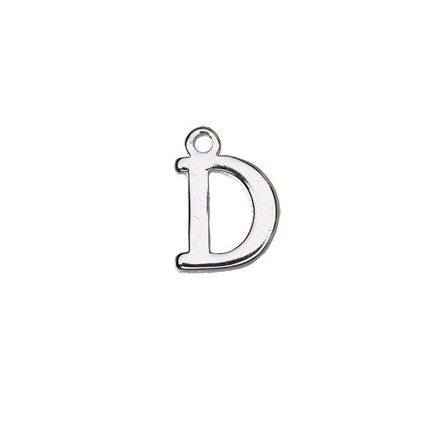 Alphabet Pendant, Letter "D" 8.5mm, Silver Plated (1 Piece)