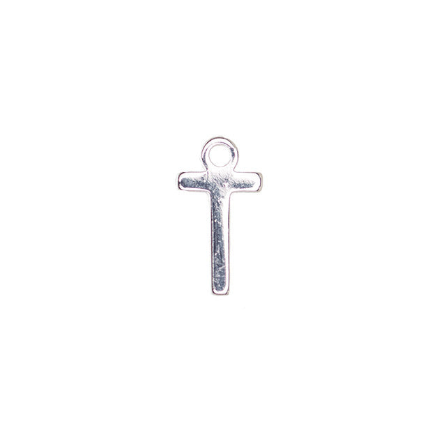 Alphabet Pendant, Letter "T" 8.5mm, Silver Plated (1 Piece)