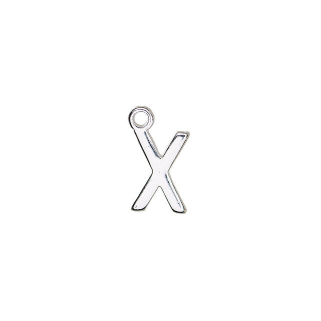 Alphabet Pendant, Letter "X" 8.5mm, Silver Plated (1 Piece)