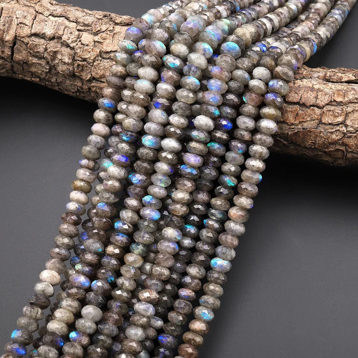 Natural Labradorite 4mm Faceted Rondelle Bead Strand