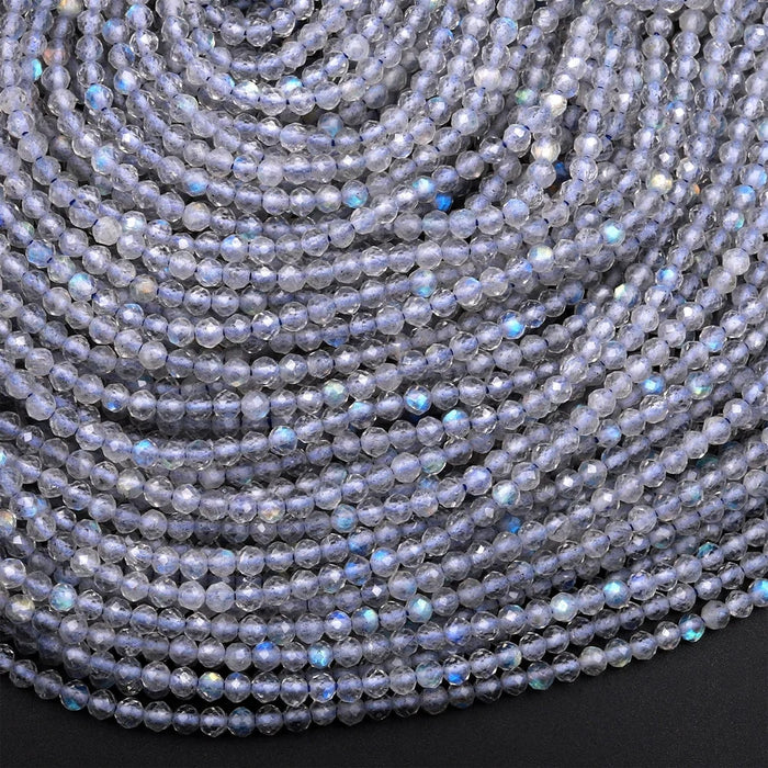 Natural Labradorite 4mm Micro-Faceted Round Bead Strand - AAA Grade