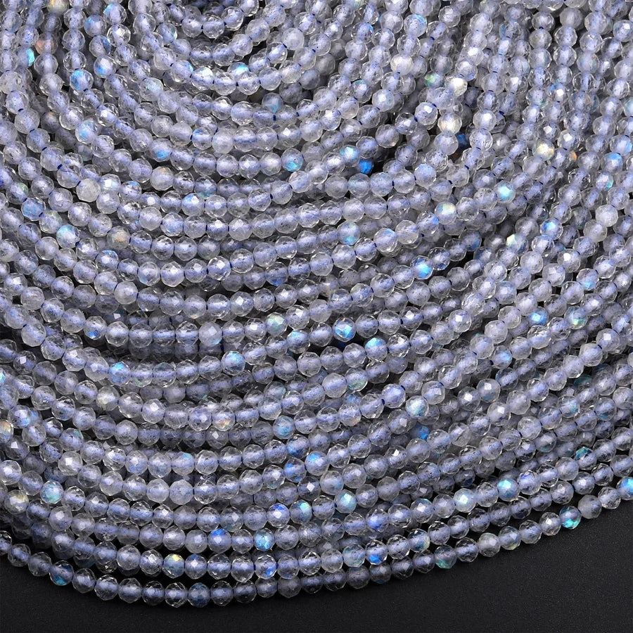 Natural Labradorite 4mm Micro-Faceted Round Bead Strand - AAA Grade