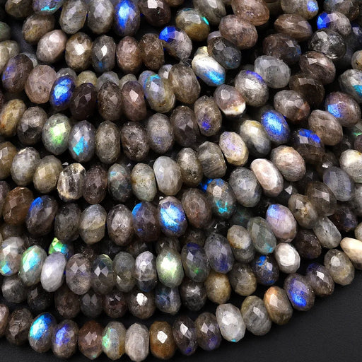 Natural Labradorite 4mm Faceted Rondelle Bead Strand