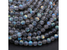 Natural Labradorite 4mm Smooth Round Bead Strand - AAA Grade