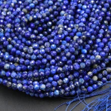 Natural Lapis Lazuli 3mm Micro-Faceted Round Bead Strand
