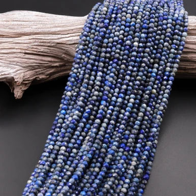 Natural Denim Blue Lapis Lazuli 4mm Faceted Round Bead Strand