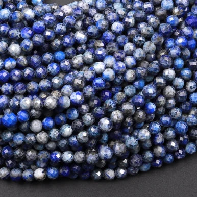 Natural Denim Blue Lapis Lazuli 4mm Faceted Round Bead Strand