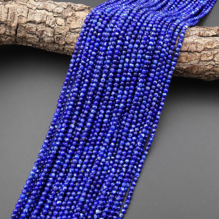 Natural Lapis 3mm Smooth Round Bead Strand - AAA Grade