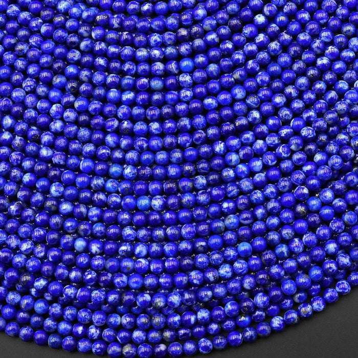 Natural Lapis 3mm Smooth Round Bead Strand - AAA Grade