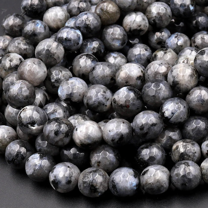Larvikite 4mm Faceted Round Bead Strand