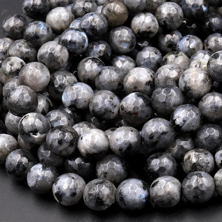 Larvikite 4mm Faceted Round Bead Strand