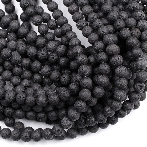Black Lava 8mm Smooth Round Bead Strand