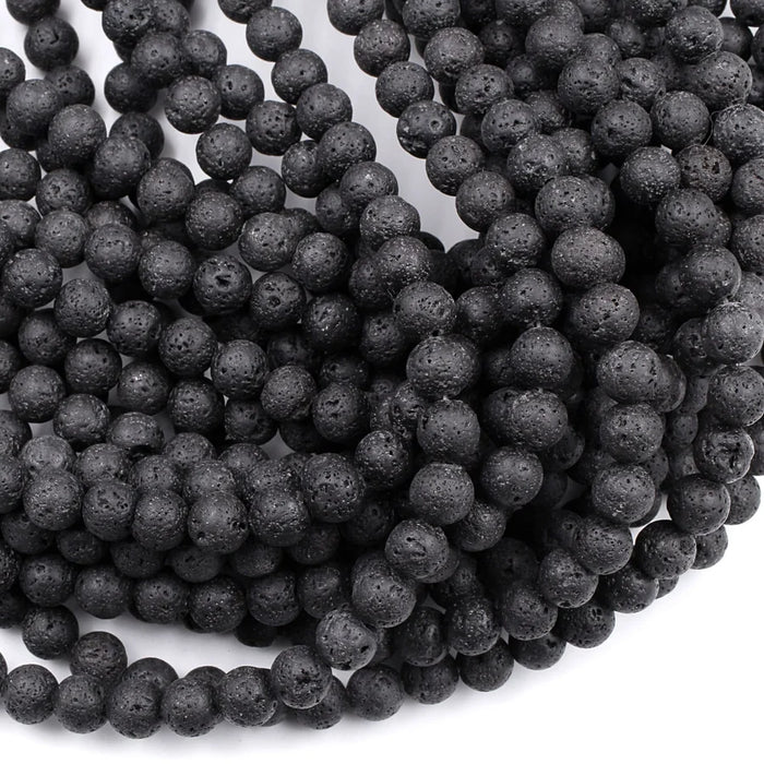 Black Lava 8mm Smooth Round Bead Strand