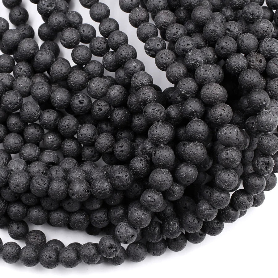 Black Lava 8mm Smooth Round Bead Strand