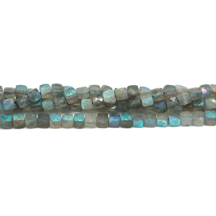 Labradorite Natural 4-4.5mm Faceted Rainbow Plated Cube - 15-16 Inch