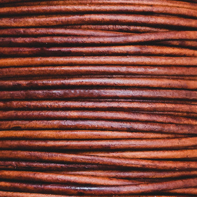 Leather Cord USA Natural Red Brown Round Leather Cord, 2mm (Yard)