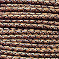 Leather Cord USA Natural Antique Brown Braided Bolo Leather Cord, 3mm (Yard)