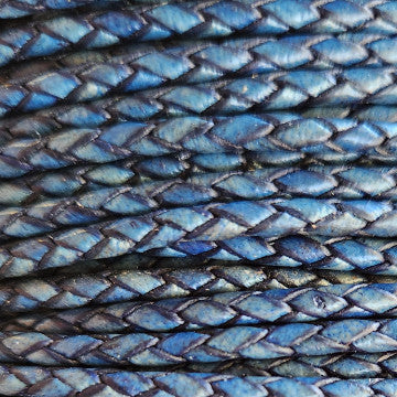 Leather Cord USA Natural Blue Braided Bolo Leather Cord, 3mm (Yard)