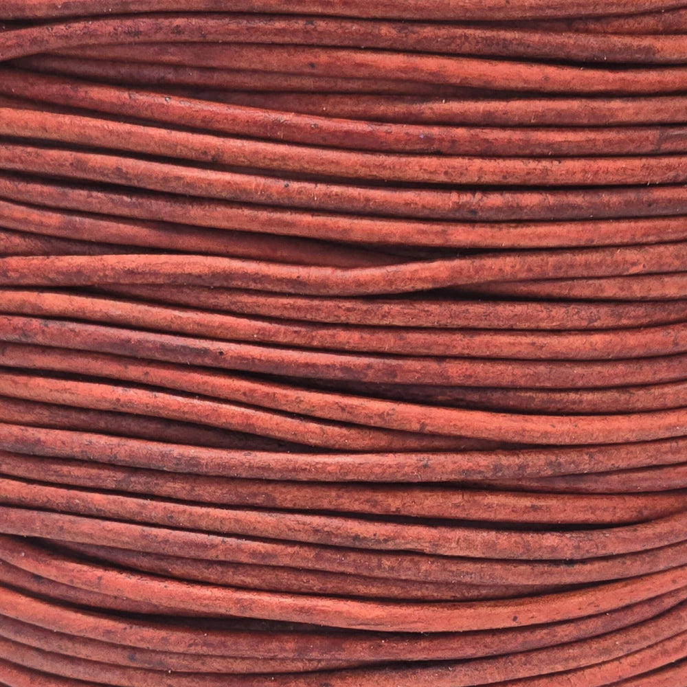 Leather Cord USA Natural Turkey Red Round Leather Cord, 1mm (Yard)