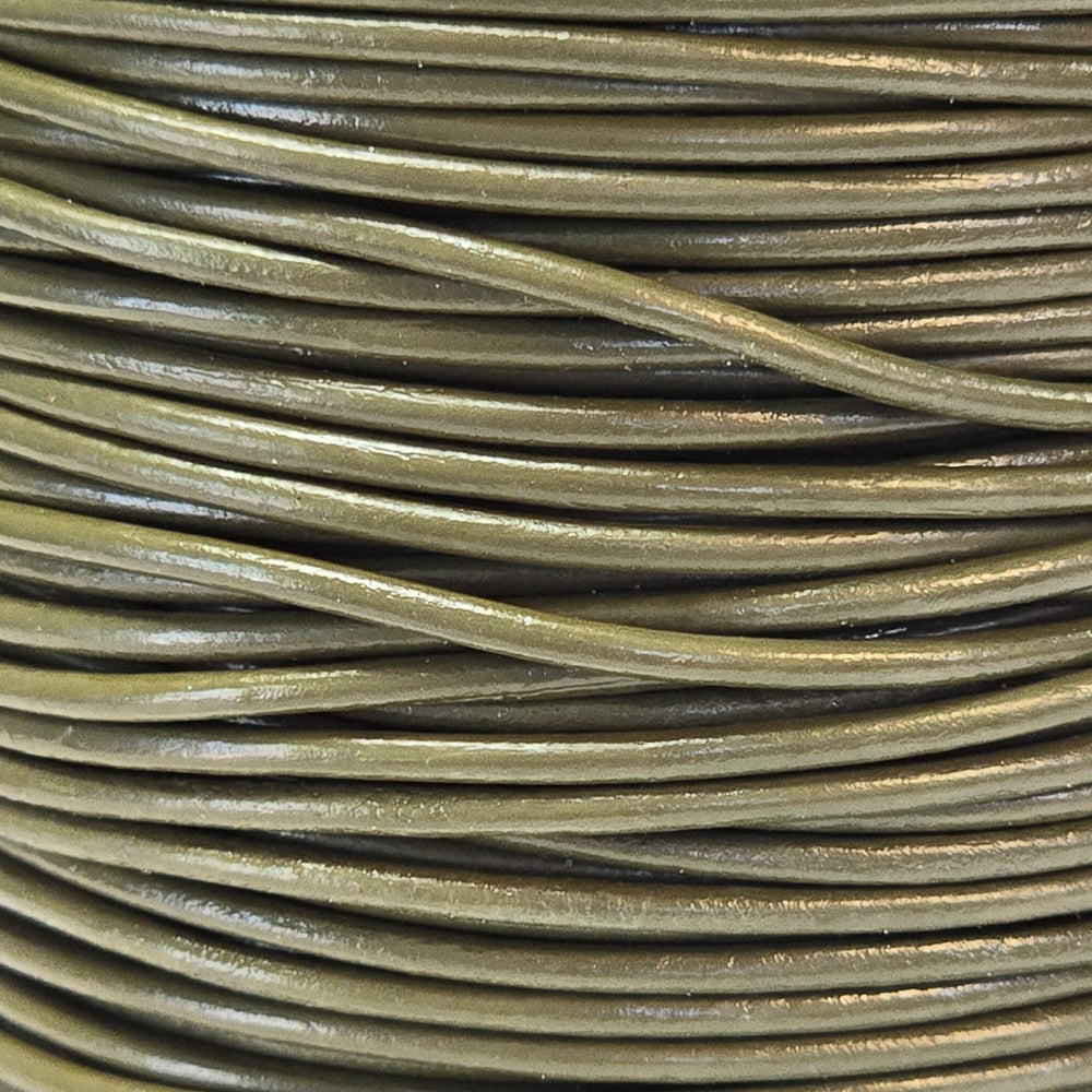 Leather Cord USA Metallic Mehandi Round Leather Cord, 1mm (Yard)