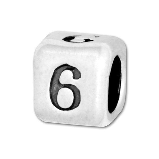 Number Bead, Large Hole Cube Number '6' 5.8mm, Sterling Silver (1 Piece)