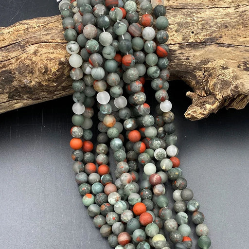 Matte Natural African Bloodstone 10mm Round Bead Strand