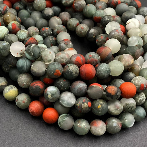 Matte Natural African Bloodstone 8mm Round Bead Strand