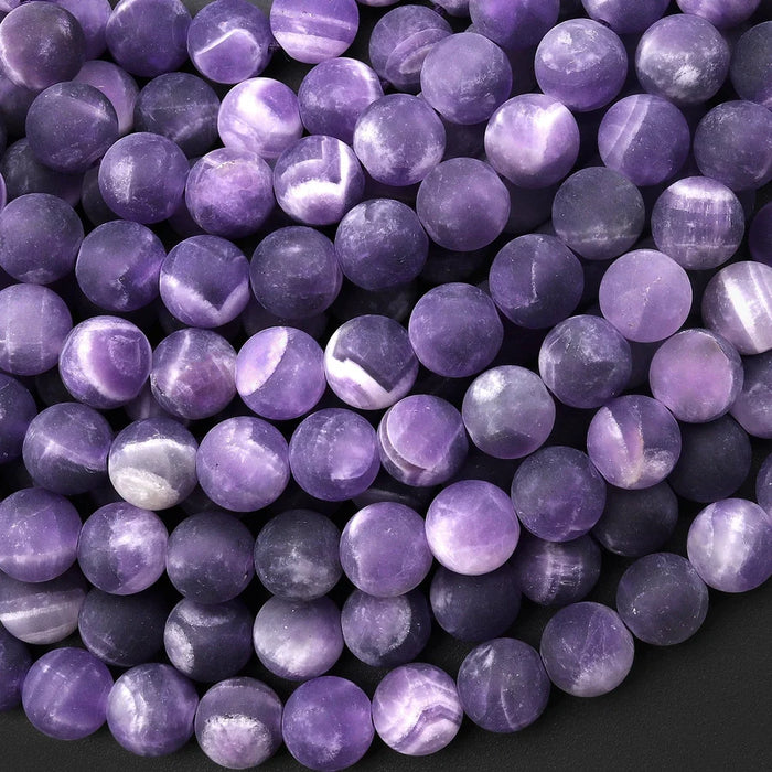 Natural Matte Purple Amethyst 6mm Round Bead Strand - AAA Grade