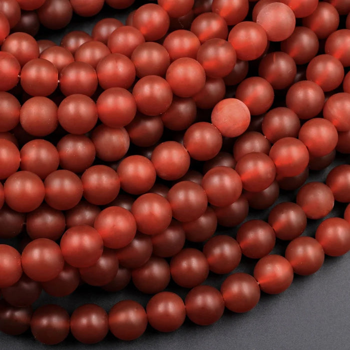 Natural Matte Red Carnelian Matte 8mm Round Bead Strand - AAA Grade