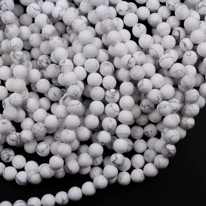 Natural Matte White Howlite 4mm Round Bead Strand - A Grade