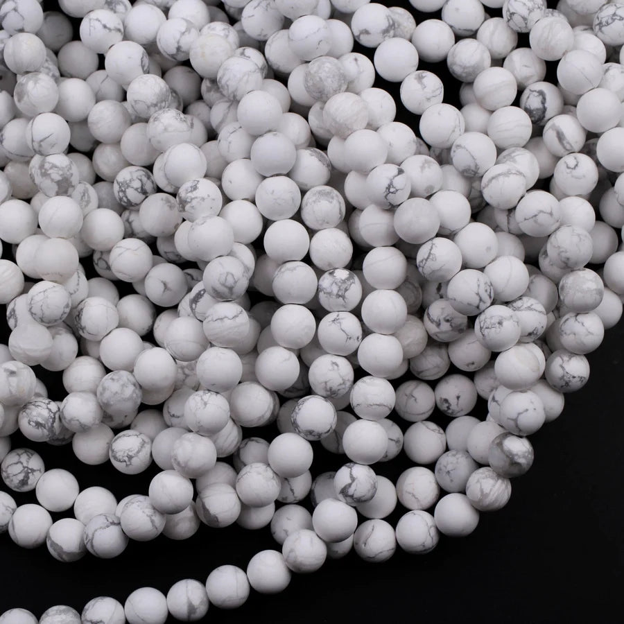 Natural Matte White Howlite 4mm Round Bead Strand - A Grade