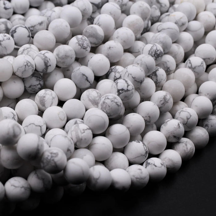 Natural Matte White Howlite 8mm Round Bead Strand - A Grade