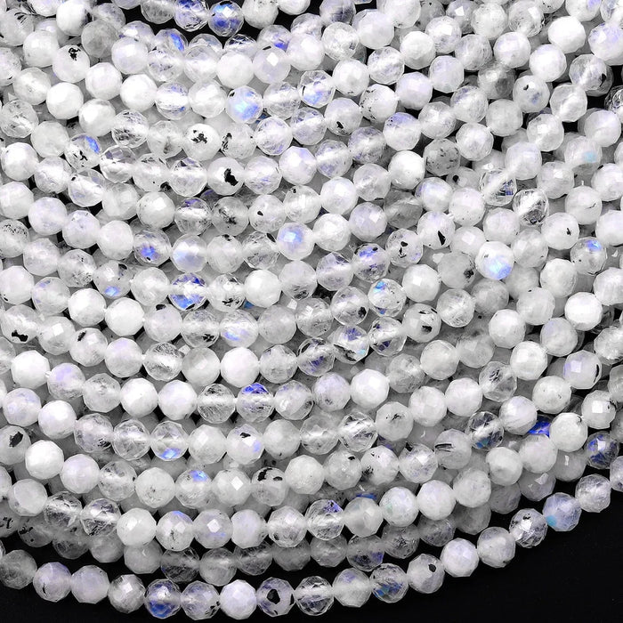 Natural Rainbow Moonstone 4mm Micro Faceted Round Bead Strand