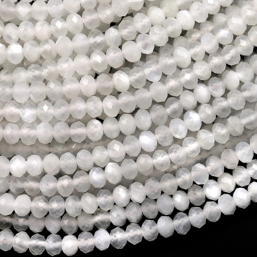 Moonstone 4mm Faceted Rondelle Bead Strand