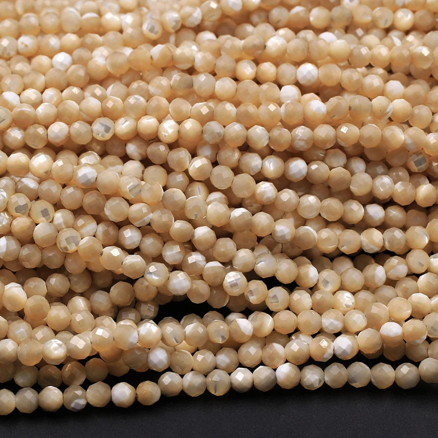 Natural Brown Mother of Pearl 2mm Micro-Faceted Round Bead Strand