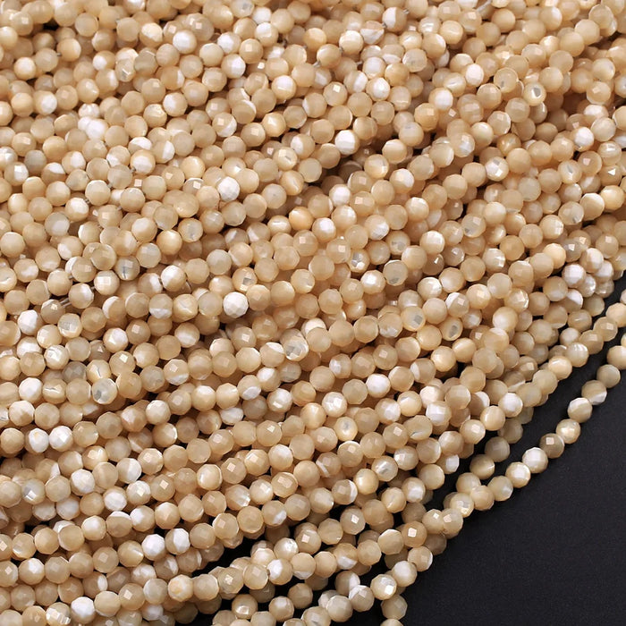 Natural Brown Mother of Pearl 3mm Micro-Faceted Round Bead Strand