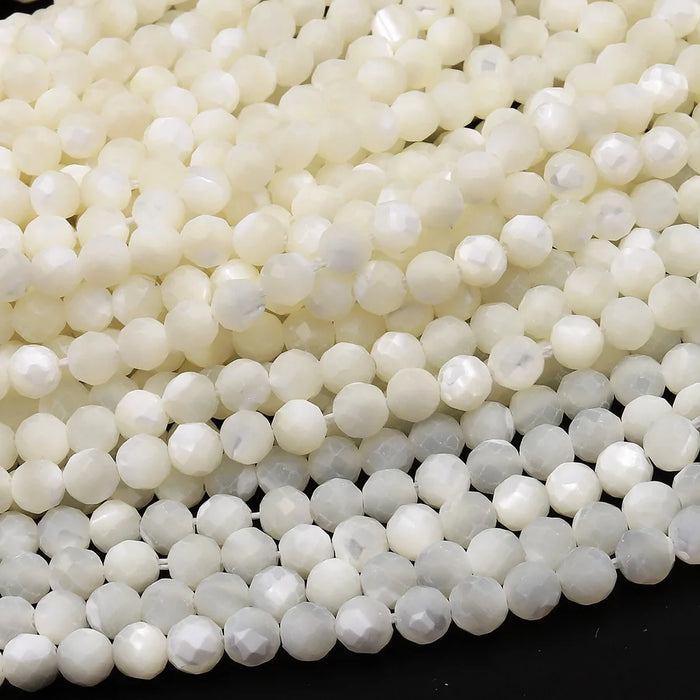 Natural Mother of Pearl 3mm Faceted Round Bead Strand - AAA Grade