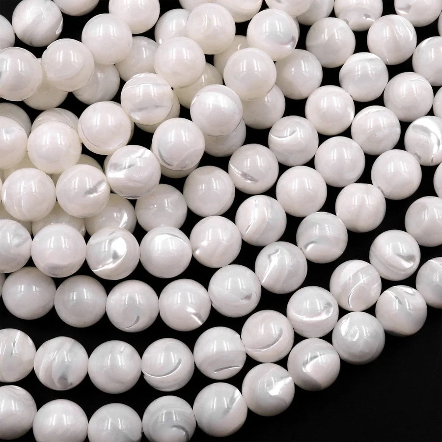 White Mother of Pearl 6mm Smooth Round Bead Strand - AAA Grade