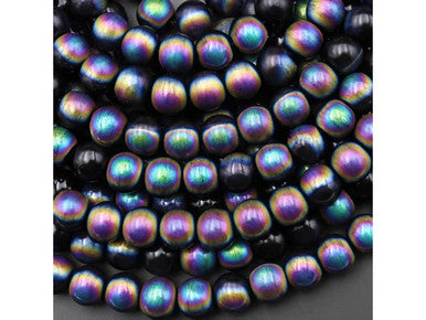 Mystic Rainbow Black Titanium Agate 6mm Smooth Round Bead Strand
