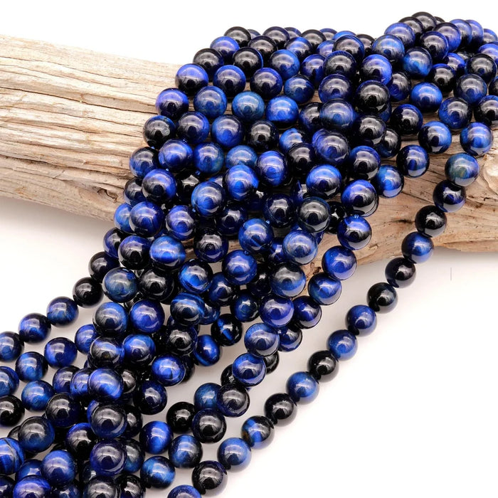 Natural Mystic Blue Tiger's Eye 8mm Smooth Round Bead Strand - Grade AAA