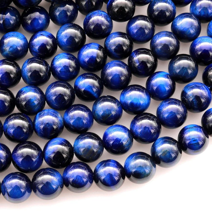 Natural Mystic Blue Tiger's Eye 6mm Smooth Round Bead Strand - AAA Grade