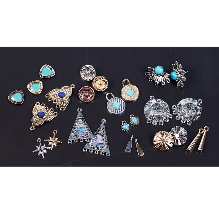 19x24mm Fan Earring Post Pair with Faux Turquoise Embellishment from the Global Collection - Silver Plated (1 Pair)