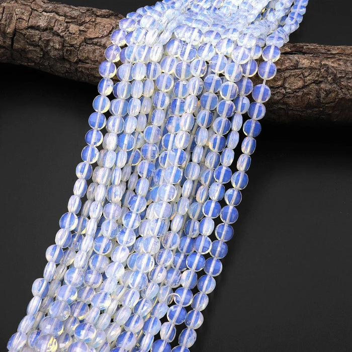 Opalite 8mm Faceted Coin Bead Strand