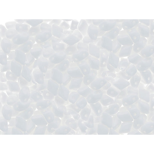 Czech Glass Mini GemDuo, 2-Hole Diamond Shaped Beads 6x4mm, White (2.5" Tube)