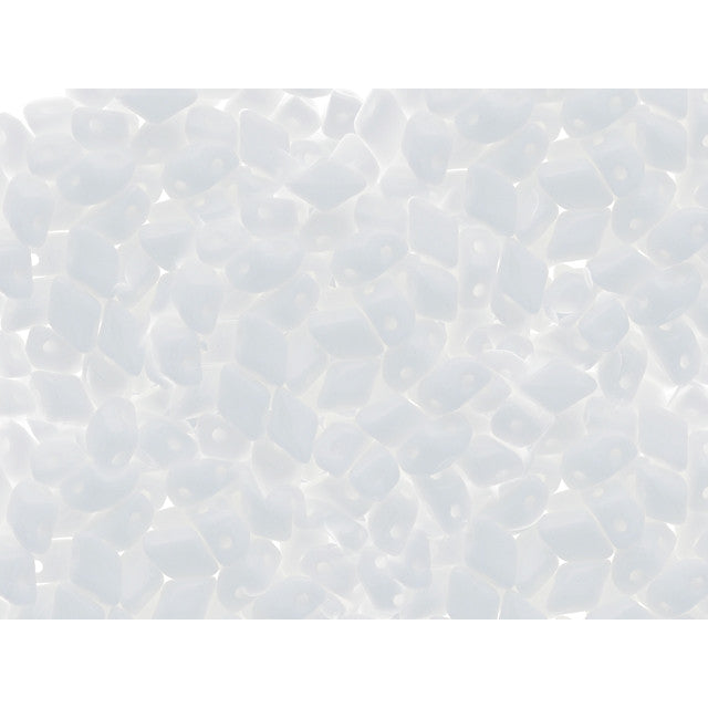 Czech Glass Mini GemDuo, 2-Hole Diamond Shaped Beads 6x4mm, White (2.5" Tube)