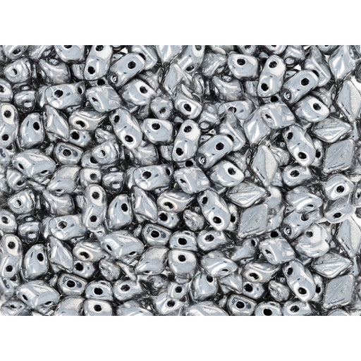 Czech Glass Mini GemDuo, 2-Hole Diamond Shaped Beads 6x4mm, Silver (2.5" Tube)